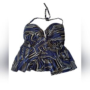 Catalina Black and Blue Halter Tankini Top Size L (12-14)